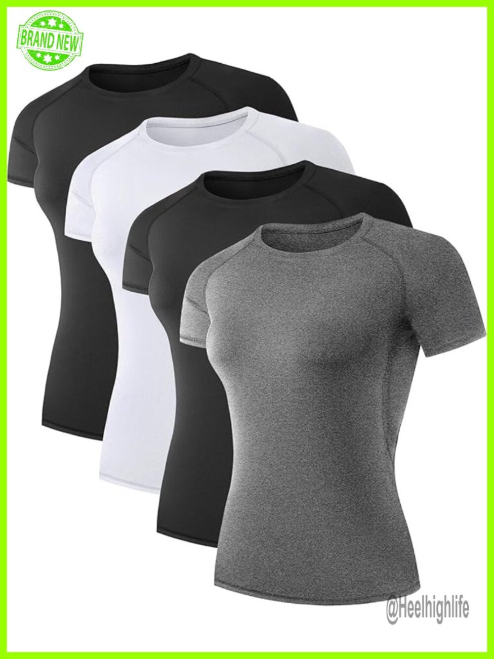 Women's Short Sleeve Compression Workout Tops Crew Neck T-Shirts 4 Pack